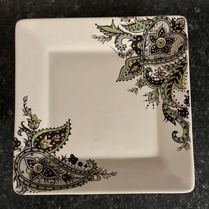 Paisley Square Dinner Plate - White and Brown